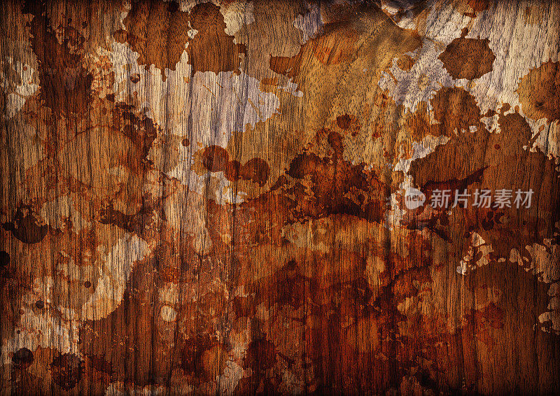 高分辨率天然胡桃木单板深褐色墨渍Vignette Grunge纹理